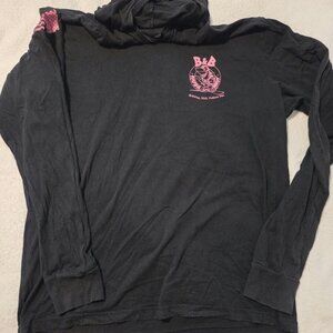 Long sleeve hooded tshirt, hot pink logo front and back. 2XL